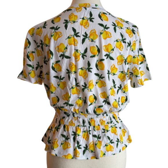 ZARA LEMON PRINT COTTON PEPLUM TOP, SZ.L - Picture 3 of 6